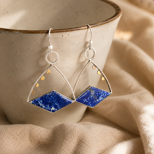 Orecchini Pendenti Vintage Blu a Forma di Trapezoide, Gioielli Geometrici Bicolore alla Moda per Donne - Product Image 6
