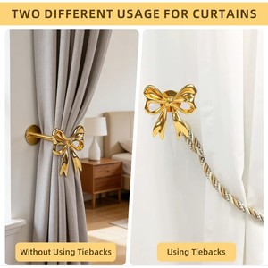 <b>Gold</b> Bow <b>Curtain</b> <b>Holdbacks</b> Wall Mounted Durable Hardware Accessories for Window Drapes Decor - Product Image 2