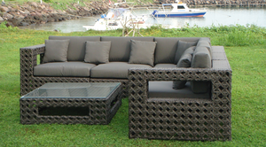 Hiện đại ngoài trời Poly mây <span class=keywords><strong>sofa</strong></span> <span class=keywords><strong>Set</strong></span> với khung nhôm và chất liệu vải cho sân vườn hoặc phòng khách - Product Image 2