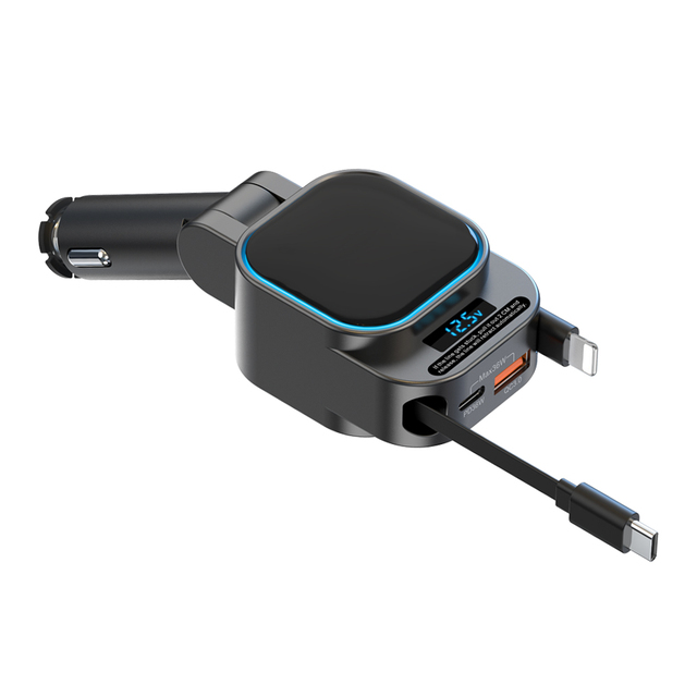 Best Selling New 4-in-1 Type C Retractable Car Charger BT5.3 FM Transmitter Hands-Free Car Radio Modulator