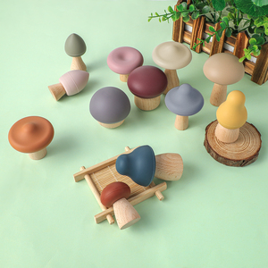 Độc Quyền Thiết Kế Xếp Chồng Nấm Đồ Chơi Silicone Và Gỗ Teether Nhai Bpa <span class=keywords><strong>Free</strong></span> Bé Teether - Product Image 1