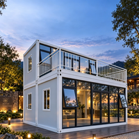 Maison conteneur en verre préfabriquée portable à double vitrage, à ossature en acier, extensible, écoénergétique, 20FT 40FT