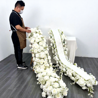 Chemin de Table Floral de Mariage DKB Sur Mesure 200 cm, Rose Blanche Artificielle en Soie 5D, pour Décoration de Fête et Cérémonie