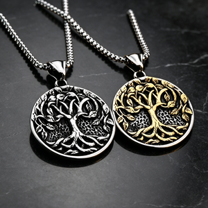 Collier Pendentif Viking Nordique Yggdrasil en Acier Inoxydable, Arbre de Vie, Bijou Talisman pour Hommes, Amulette Nordique Vintage avec Accessoires en Tissu - Product Image 1