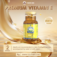 Gélules de Vitamine E en Vrac, D-alpha Tocophérol Naturel pour la Santé Antioxydante des Hommes et des Femmes, 180 Gélules, Expédition Rapide