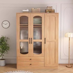 Muebles Shulin, Armario de Madera Maciza, Estilo Moderno Minimalista, Armario de Almacenamiento para Dormitorio de Doble Puerta, Color Madera Natural - Product Image 3