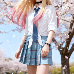 School Uniform Skirt <b>Women</b> Blue Plaid Pleated For Cosplay Adult Woven Fabric - Product Image 1