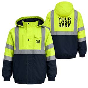 Chaqueta de Seguridad Reflectante de Alta Visibilidad ANSI Clase 3, Impermeable, Resistente, <span class=keywords><strong>para</strong></span> Trabajadores de la Construcción, Hombres, Verde Fluorescente, Forro Polar - Product Image 3