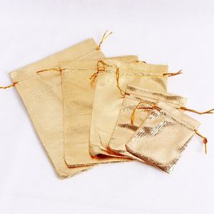 Sacs cadeaux décoratifs en or avec cordon de serrage, pochettes argentées 13x18cm, sacs à bijoux pour Noël, mariage, fête - Product Image 6