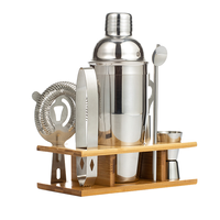 Kit de préparation de cocktails en acier inoxydable, accessoires de mixologie, ensemble de 7 pièces avec shaker à cocktails en bambou