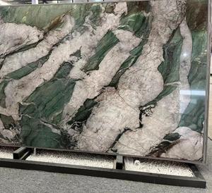 Pierre de marbre exotique de luxe multicolore blanc vert quartzite Grande dalle de surface polie au design moderne pour mur - Product Image 3