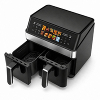 Friteuse à air carrée double panier 4+4L en acier inoxydable avec contrôle numérique, fonctions de grillade, cuisson et cuisson au four pour usage domestique