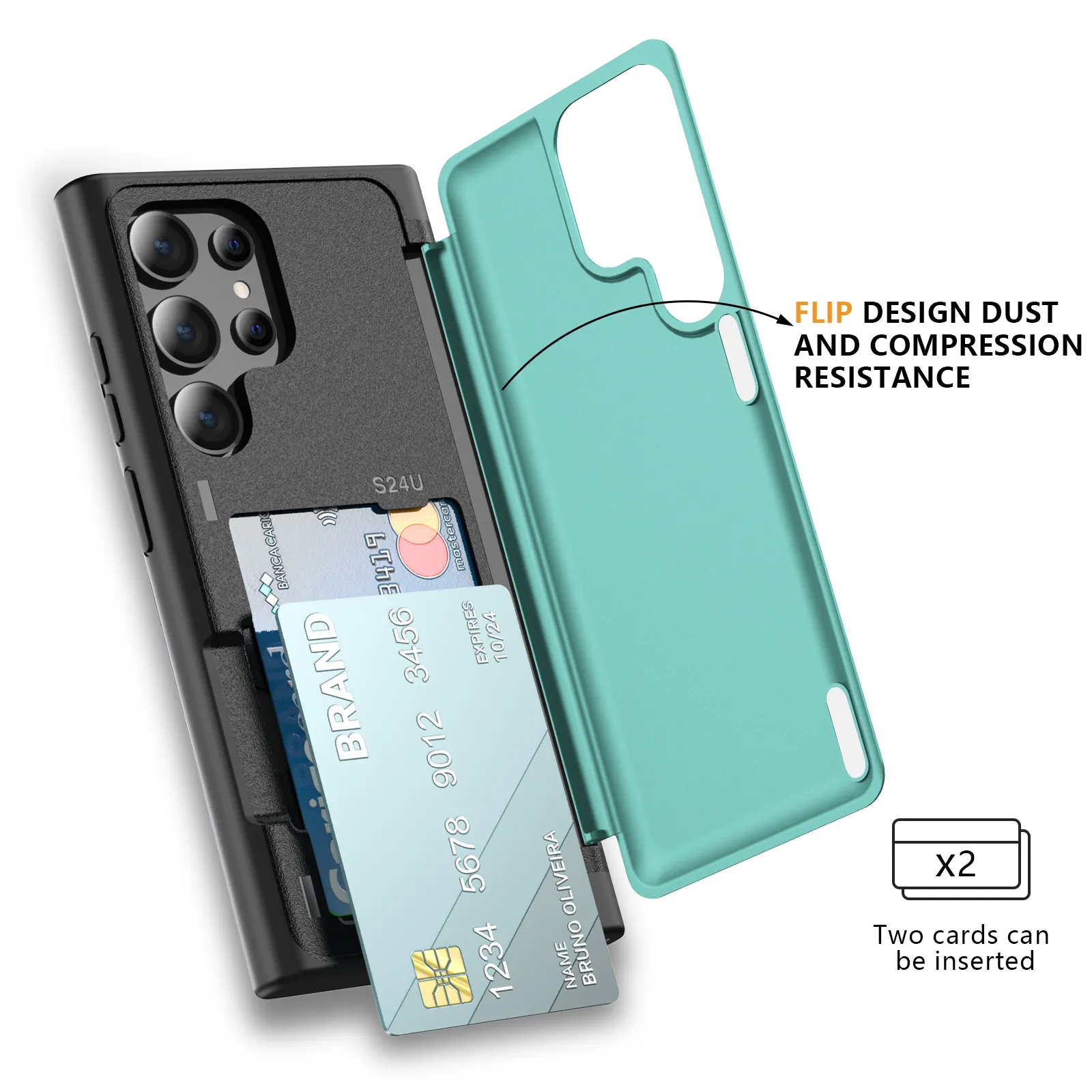 Desain baru penutup pelindung jatuh tahan guncangan dimasukkan dua kartu TPU PC casing ponsel dengan pegangan S22 S23 S24 PLUS ULTRA untuk Samsung