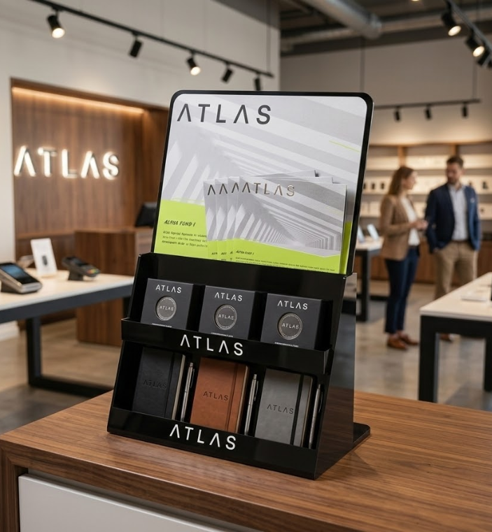 Apache Custom PVC Countertop Retail Makeup Display Stand for Beauty Salons, Luxury Cosmetic Boutiques and Pharmacy Counters