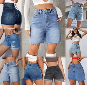 Shorts de mezclilla elásticos plisados de cintura alta para <span class=keywords><strong>mujer</strong></span>, talla grande, transpirables, de secado rápido, impermeables, estilo casual recto, lavados, 2026 - Product Image 4