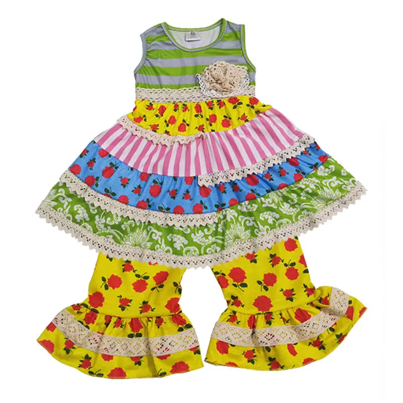 Vestido floral para meninas, vestido floral com babado capri para meninas roupas de bebê novidade primavera