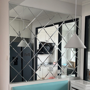 Miroirs décoratifs à bords biseautés de conception innovante, carreaux de forme diamant carrée pour mur - Product Image 3