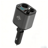 Câble rétractable multi-ports USB-A+2*USB-C tendance, chargeur de voiture multifonctionnel avec 2 prises