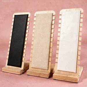 Expositor de Collares de Terciopelo Verde Beige, Soporte de Bambú para Colgar Joyas, Tablero de Exhibición - Product Image 3