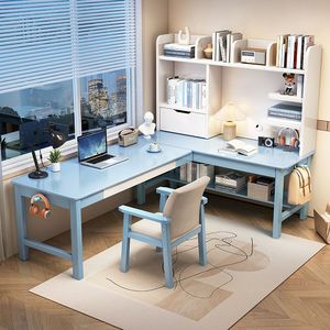 Solid Wood <b>Corner</b> Desk With Bookshelf 140x120x130cm For Home Study Bedroom Student Writing Desk - Product Image 1