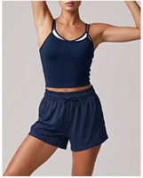 Set Yoga 2 Potong Wanita Bahan Spandex/Nylon Solid dan Bernapas untuk Gym & Olahraga