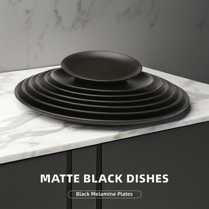 Platos de plástico redondos de melamina irrompibles de 8 10 12 pulgadas de color negro mate estilo restaurante coreano japonés para <span class=keywords><strong>comida</strong></span> para fiestas - Product Image 5