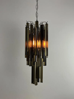 Lustre Vintage Mid-Century en Verre de Murano Ambre Trilobi