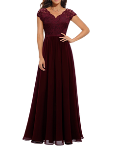 Nuevo Vestido Elegante Formal con Cuello en V, Corte en A, 100% Poliéster, para Mujer, Boda, Dama de Honor, Largo hasta el Suelo, Cintura Imperio Ajustada, con Cinturón y Sujetador Incorporado - Product Image 1