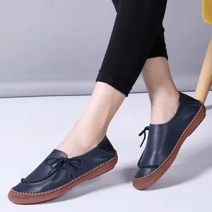 Wanita Fashion Kasual Kulit Bernapas Emas Beige Flats Rendah Memotong Slip-On Sepatu Slip-On Sepatu Sandal sepatu