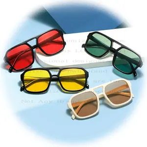 Neue Übergröße 2024 Vintage UV380 Mode quadratische Doppelbrücke Pilot Luxus Designer individuelle Sonnenbrille Herren für Damen