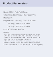 Colokan EU/US/UK Asli 140W Pengisian Cepat 5 Port Pengisi Daya Ponsel Cepat 140W Adaptor Daya Dinding USB Tipe C