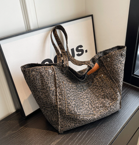 Custom Print Leopard Print Loose Cotton Canvas Women's Handbag Mommy Shopping <b>Bag</b> - Product Image 5