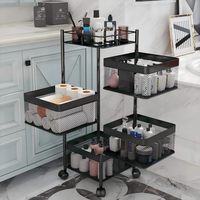 Vente en gros Multilayer 360 °   Étagère de rangement rotative, chariot de cuisine mobile pour fruits et légumes, chariot à roulettes avec roues