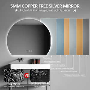 <span class=keywords><strong>Miroir</strong></span> mural LED rétroéclairé rond demi-rond <span class=keywords><strong>pour</strong></span> projet <span class=keywords><strong>de</strong></span> salon avec <span class=keywords><strong>lumière</strong></span> tricolore - Product Image 4