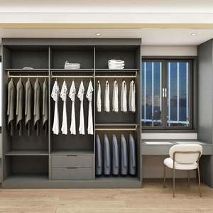 Dressing sur mesure moderne et luxueux |   Armoire de chambre à coucher minimaliste en bois foncé avec porte en verre pour appartement, meubles de maison - Product Image 1