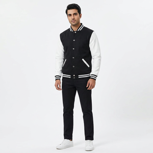 Chaqueta Varsity Premium de Invierno para Hombre, Transpirable, con Mangas de Nailon/Algodón, Cuello Alto, Logotipo Frontal, Estilo Bomber Universitario, Estilo Urbano - Product Image 1