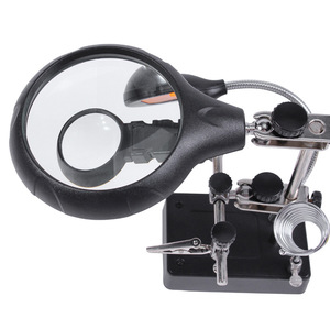 Loupe de bijoutier professionnelle avec support auxiliaire 2,5X 7,5X 10X, main d'aide pour la soudure et 6 lumières LED - Product Image 2