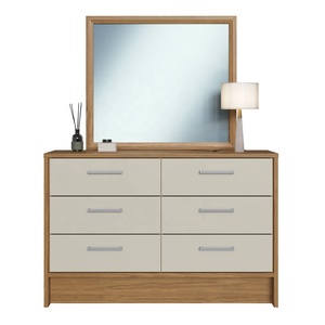 Cómoda Moderna Decibel PRIME con 6 Cajones, Espejo, Mueble de Dormitorio de Madera, Aglomerado, Color Natural/Cristal - Product Image 3