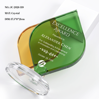 Trophée en cristal vierge en forme de feuille dégradé jaune-vert, grande surface de gravure, écologique, récompense d'entreprise, vente chaude