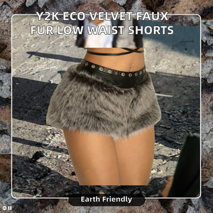 Eco Friendly Woven Velvet Faux <b>Fur</b> Plain Dyed Zipper Fly Mid Waist Women's Shorts - Product Image 2