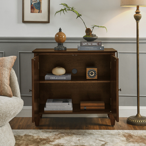 Retro Wooden Sideboard Buffet Cabinet 33.6 In Storage Media Console Credenza Geometric Accent Display Cabinet - Product Image 3