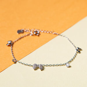 925 <b>Sterling</b> <b>Silver</b> Adjustable <b>Bracelet</b> Pave Zircon Bow <b>Charm</b> <b>Bracelet</b> with Rhodium Plated Chain - Product Image 4