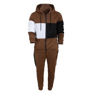 Conjunto deportivo con capucha para hombre, con bloques de color, sudadera con cremallera de manga larga, pantalones jogger con bolsillos laterales, corte regular, ropa de invierno - Product Image 1