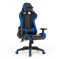 Chaise de bureau en cuir noir et bleu de style racer pour configuration PC, hauteur réglable, chaise de jeu multifonctionnelle, robuste