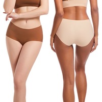 Culottes taille mi-basse pour femme en nylon et viscose, style coréen, sans coutures, antibactériennes, tissage uni, confortables et simples, effet seconde peau