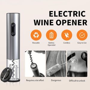 Tire-bouchon électrique automatique en acier inoxydable, fonctionnant à piles sèches, avec 5 outils écologiques, coffret cadeau magnétique noir - Product Image 4