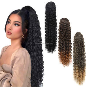 Extensions Queue de Cheval Bouclées Longues de 24 Pouces en Filet Synthétique Pré-collées Type U pour Femme Ondulation Water Wave Jerry Curl - Product Image 1