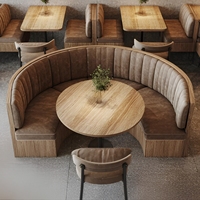 Ensemble de mobilier de restaurant commercial : banquette en forme de C avec coussin en velours, table ronde sur piétement et chaises – Vente en gros