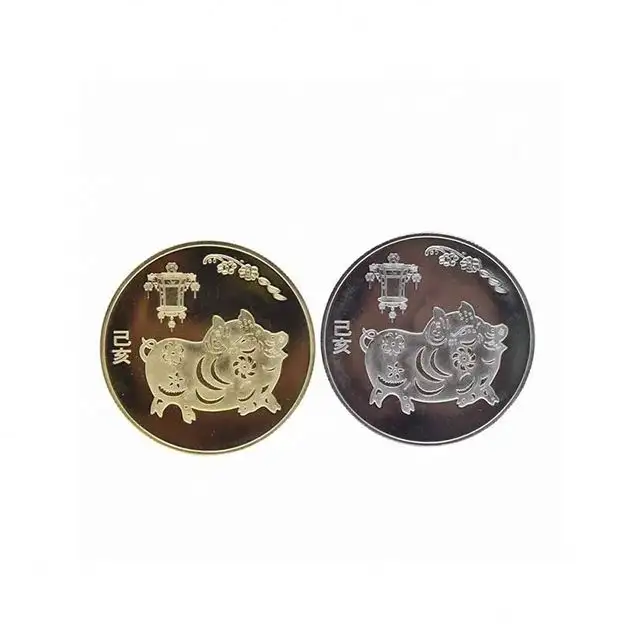 A16-- Lucky Pig Commemorative Coin Year of Pig Send Blessed Coins Collection New Year Gift Sliver Gold Plated Art Collection