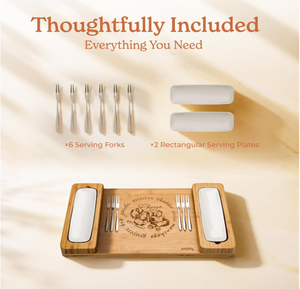Bamboo <b>Cheese</b> Board <b>Set</b> with Forks & Ceramic Trays, Customizable Charcuterie Serving Board with Gift Box for Parties - Product Image 3